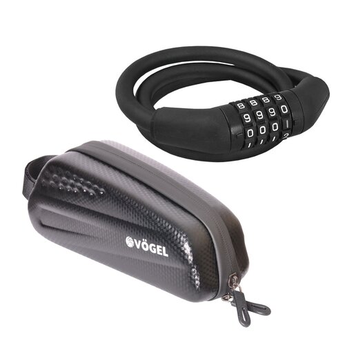 Zapięcie rowerowe VÖGEL VZP-008B Linka Czarny + Torba rowerowa na ramę VÖGEL Carbon Eva