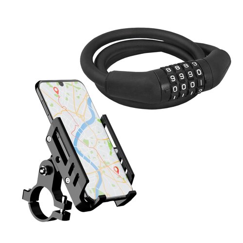 Zapięcie rowerowe VÖGEL VZP-008B Linka Czarny + Uchwyt na telefon do roweru VÖGEL VUC601