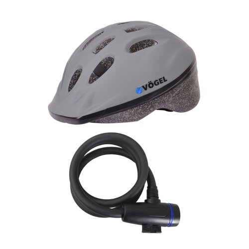 Zapięcie VÖGEL VZP-001B Linka + Kask rowerowy VÖGEL VKA-920GR Szary dla Dzieci (rozmiar S)