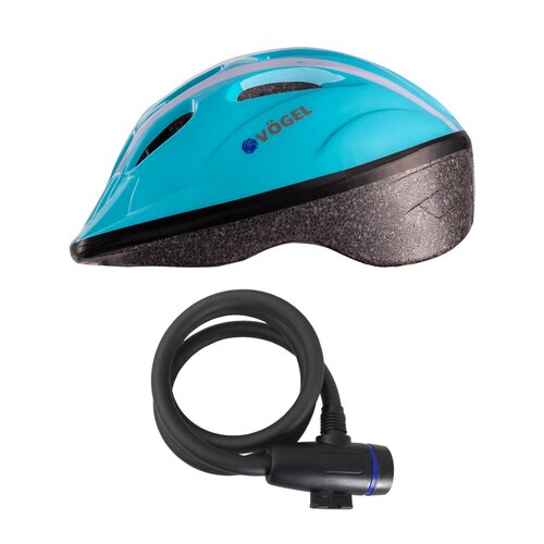 Zapięcie VÖGEL VZP-001B Linka + Kask rowerowy VÖGEL VKA-910B Niebieski dla Dzieci (rozmiar S)
