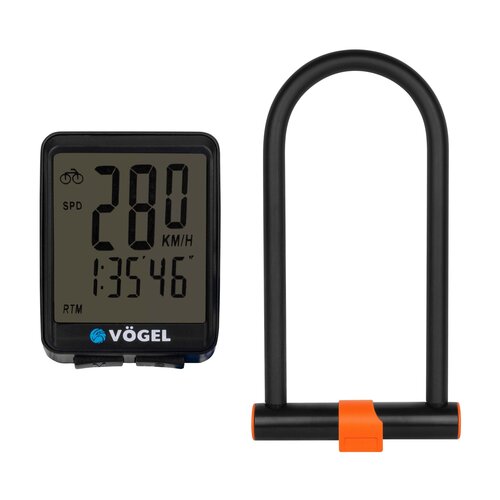 Licznik rowerowy VÖGEL VL2B Podświetlany + Zapięcie VÖGEL VZP-009D U-lock