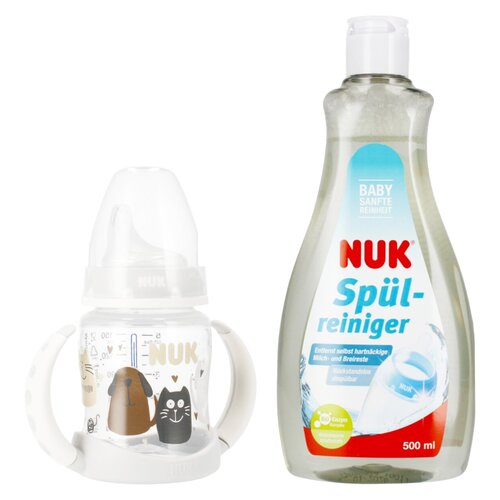 Butelka NUK 10215032 Szary + Płyn NUK Do mycia butelek i smoczków Ulepszona Formuła 500 ml