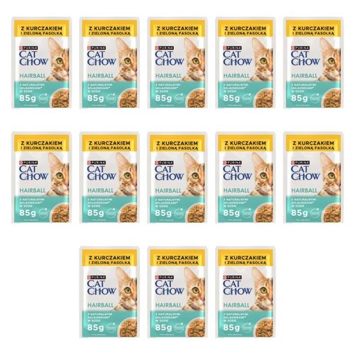 Karma dla kota CAT CHOW Hairball z kurczakiem i zieloną fasolką w sosie 13 x 85 g