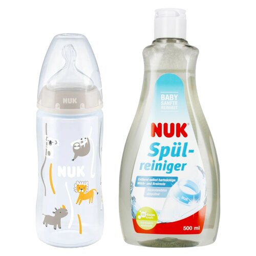 Butelka NUK First Choice Plus 10741103 Szary + Płyn NUK Do mycia butelek i smoczków Ulepszona Formuła 500 ml