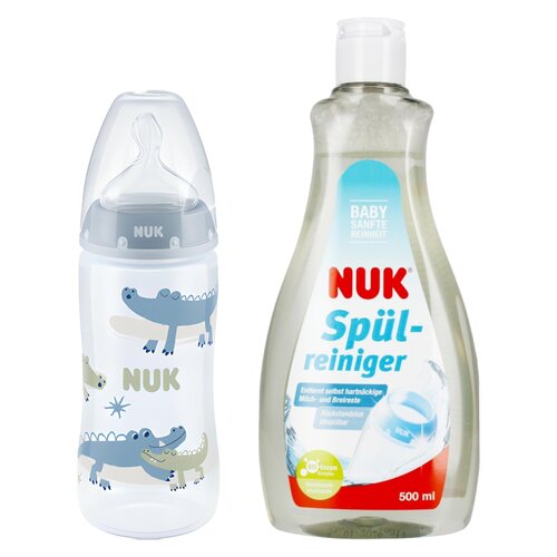 Butelka NUK First Choice Plus 10741926 Niebieski + Płyn NUK Do mycia butelek i smoczków Ulepszona Formuła 500 ml