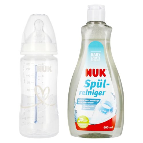 Butelka NUK First Choice 10741926 Biały + Płyn NUK Do mycia butelek i smoczków Ulepszona Formuła 500 ml