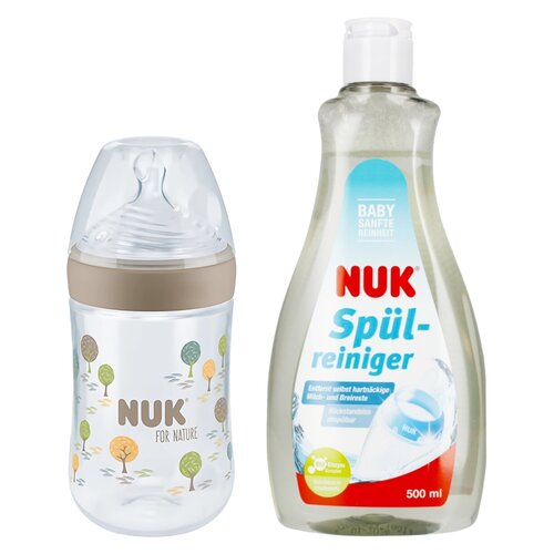 Butelka NUK For Nature 260 ml Beżowy + Płyn NUK Do mycia butelek i smoczków Ulepszona Formuła 500 ml