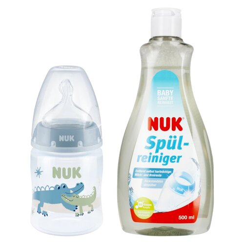 Butelka NUK First Choice Plus 150 ml Niebieski + Płyn NUK Do mycia butelek i smoczków Ulepszona Formuła 500 ml