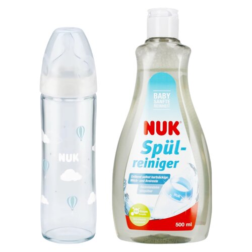 Butelka NUK New Classic 240 ml Biały + Płyn NUK Do mycia butelek i smoczków Ulepszona Formuła 500 ml