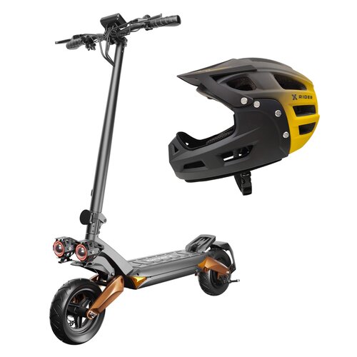 Hulajnoga elektryczna RUPTOR R3 V3 75km 800W 2 amortyzatory 10" Miedziany + Kask rowerowy XRIDER XR00KFH01 Czarno-żółty MTB (rozmiar S)