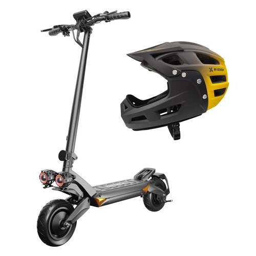 Hulajnoga elektryczna RUPTOR R6 V3 75km 2x800W Amortyzacja 10" Czarny + Kask rowerowy XRIDER XR00FH01 Czarno-żółty MTB (rozmiar L)
