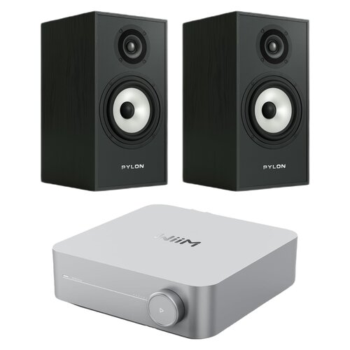 Wzmacniacz WIIM Amp Srebrny + Kolumny głośnikowe PYLON AUDIO Pearl Monitor Czarny jesion (2 szt.)