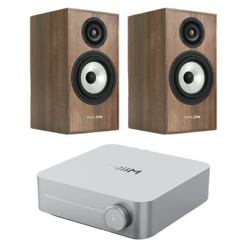 Wzmacniacz WIIM Amp Srebrny + Kolumny głośnikowe PYLON AUDIO Pearl Monitor Orzech (2 szt.)