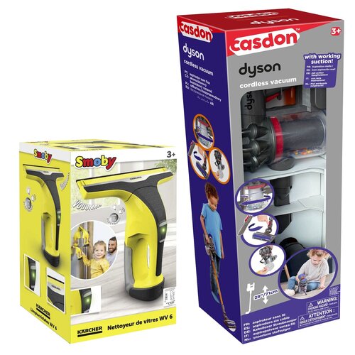 Zabawka myjka do okien SMOBY Kärcher 7600360900 + Zabawka odkurzacz CASDON Dyson Cordless Vacuum
