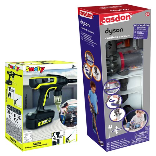 Zabawka myjka ciśnieniowa SMOBY Kärcher 7600360901 + Zabawka odkurzacz CASDON Dyson Cordless Vacuum