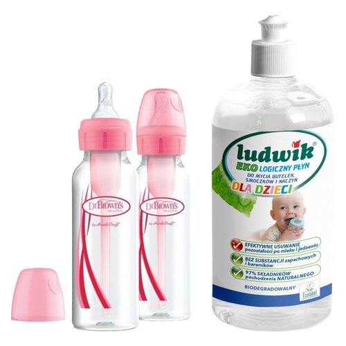 Butelka DR BROWNS Standard Options+ 250 ml (2 szt.) Różowy + Płyn do mycia butelek i smoczków LUDWIK CG1010102ZEKL0121 475 ml