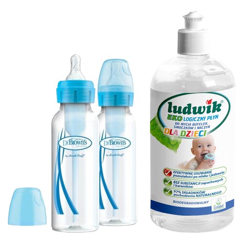 Butelka DR BROWNS Standard Options+ 250 ml (2 szt.) Niebieski + Płyn do mycia butelek i smoczków LUDWIK CG1010102ZEKL0121 475 ml