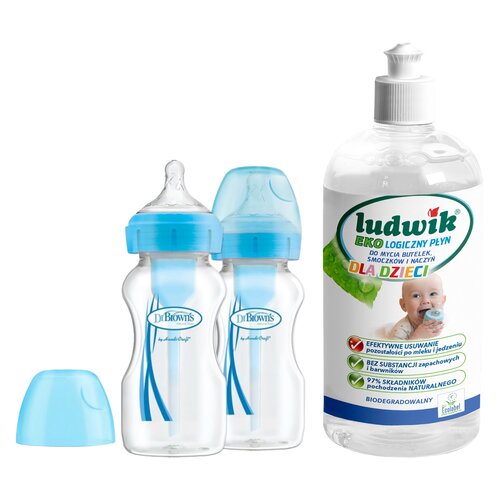 Butelka DR BROWNS Options+ 270 ml (2 szt.) Niebieski + Płyn do mycia butelek i smoczków LUDWIK CG1010102ZEKL0121 475 ml