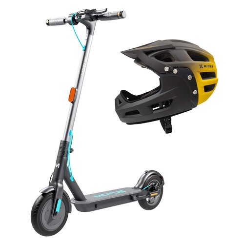 Hulajnoga elektryczna MOTUS Scooty 10 Lite GEN 5 30km 350W 10" Szary + Kask rowerowy XRIDER XR00FH01 Czarno-żółty MTB (rozmiar L)