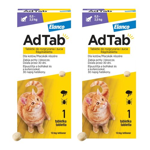 Tabletka przeciw pchłom i kleszczom ELANCO Adtab (0.5 - 2 kg) 2 szt.