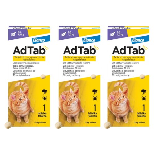 Tabletka przeciw pchłom i kleszczom ELANCO Adtab (0.5 - 2 kg) 3 szt.