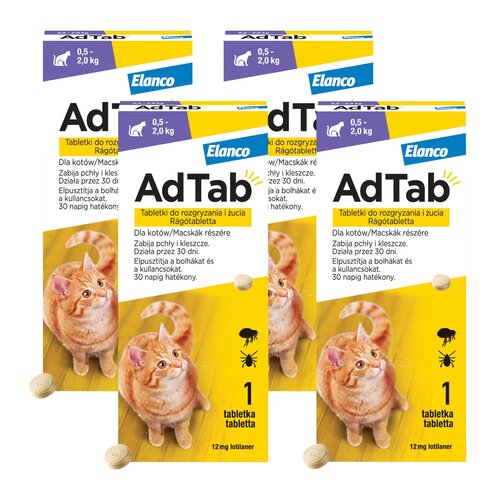 Tabletka przeciw pchłom i kleszczom ELANCO Adtab (0.5 - 2 kg) 4 szt.