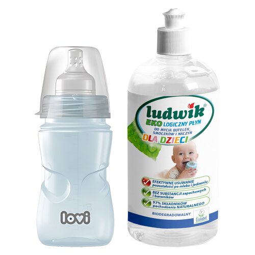 Butelka LOVI Trends 250 ml Zielony + Płyn do mycia butelek i smoczków LUDWIK CG1010102ZEKL0121 475 ml