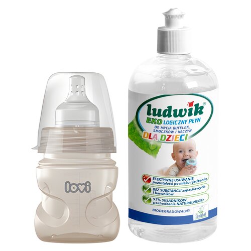 Butelka LOVI Trends 21 565 120 ml Beżowy + Płyn do mycia butelek i smoczków LUDWIK CG1010102ZEKL0121 475 ml