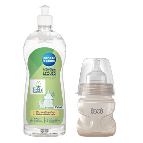 Butelka LOVI Trends 21 565 120 ml Beżowy + Płyn CANPOL BABIES do mycia smoczków i butelek 500 ml