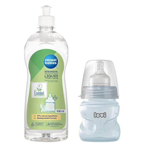 Butelka LOVI Trends 21 565 120 ml Zielony + Płyn CANPOL BABIES do mycia smoczków i butelek 500 ml
