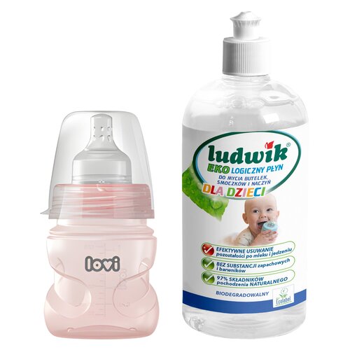 Butelka LOVI Trends 21 565 120 ml Różowy + Płyn do mycia butelek i smoczków LUDWIK CG1010102ZEKL0121 475 ml
