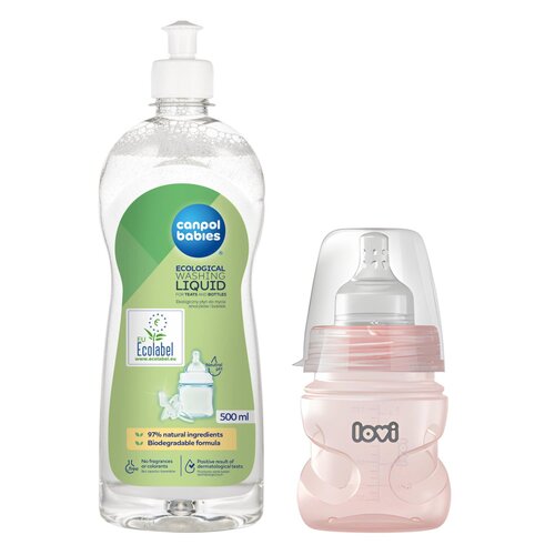 Butelka LOVI Trends 21 565 120 ml Różowy + Płyn CANPOL BABIES do mycia smoczków i butelek 500 ml