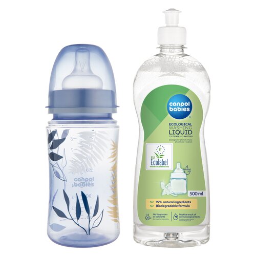 Butelka CANPOL BABIES EasyStart GOLD 240 ml Niebieski + Płyn CANPOL BABIES do mycia smoczków i butelek 500 ml