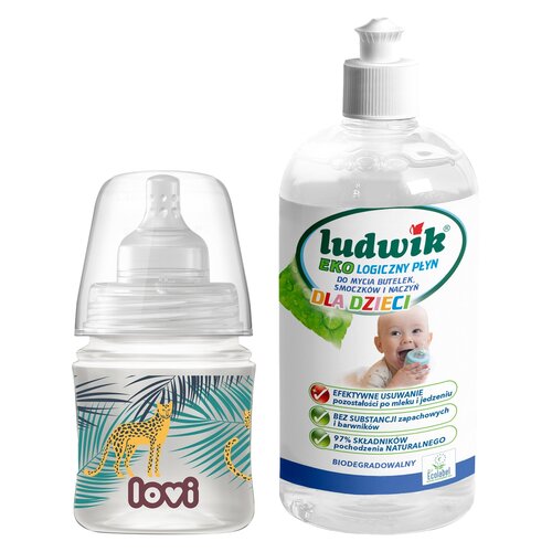 Butelka LOVI Trends 120 ml Jungle Vibes + Płyn do mycia butelek i smoczków LUDWIK CG1010102ZEKL0121 475 ml