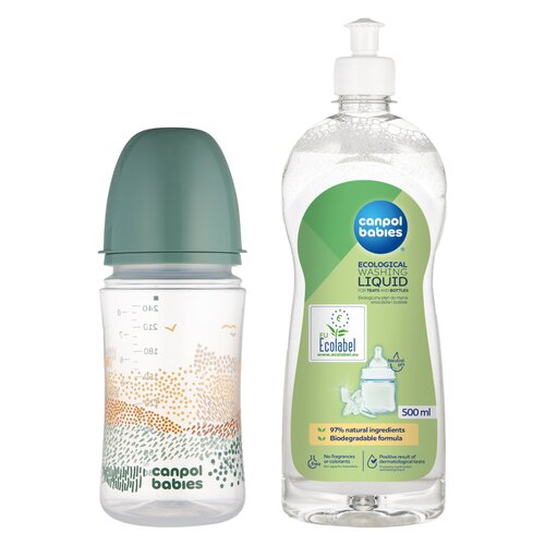 Butelka CANPOL BABIES Easy Star Mountains 240 ml Zielony + Płyn CANPOL BABIES do mycia smoczków i butelek 500 ml
