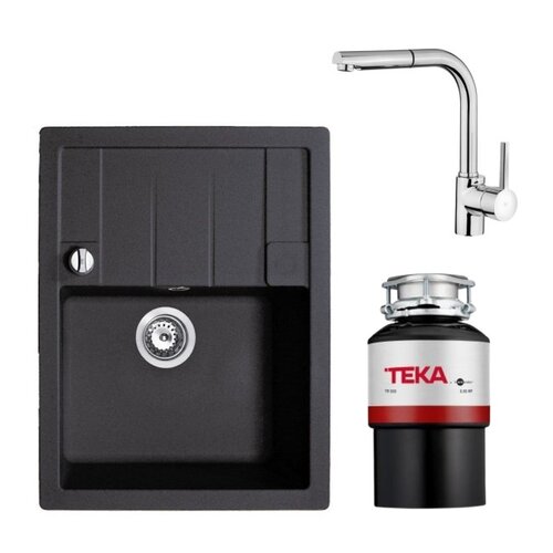 Zlewozmywak TEKA Astral 45 B-TG Onyx + Bateria TEKA ARK 938 + Młynek do rozdrabniania odpadów TEKA TR 550