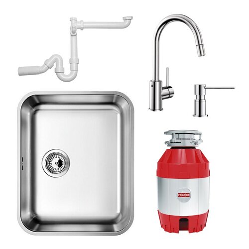 Zlewozmywak BLANCO Supra 500-U + Bateria BLANCO Mida-S + Młynek do rozdrabniania odpadów FRANKE Turbo Elite + Dozownik BLANCO Lato + Syfon do zlewozmywaków BLANCO