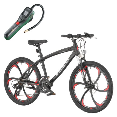 Rower młodzieżowy INDIANA X-Rock 2.4 24 cale dla chłopca Czarny + Pompka rowerowa BOSCH EasyPump 0603947000