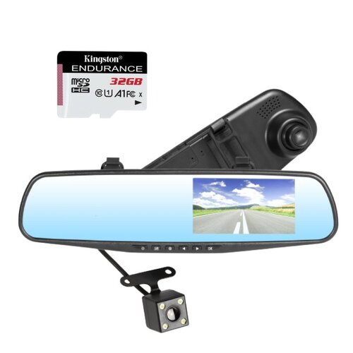 Wideorejestrator TRACER Mobi Mirror FHD + Kamera dodatkowa + Karta pamięci KINGSTON Endurance microSDHC 32GB