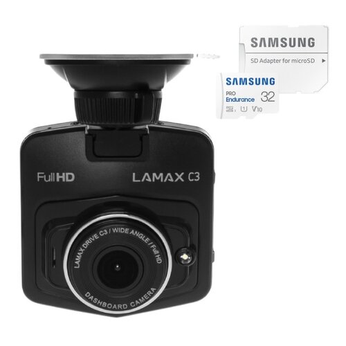 Wideorejestrator LAMAX DRIVE C3 + Karta pamięci SAMSUNG Pro Endurance microSDHC 32GB + Adapter