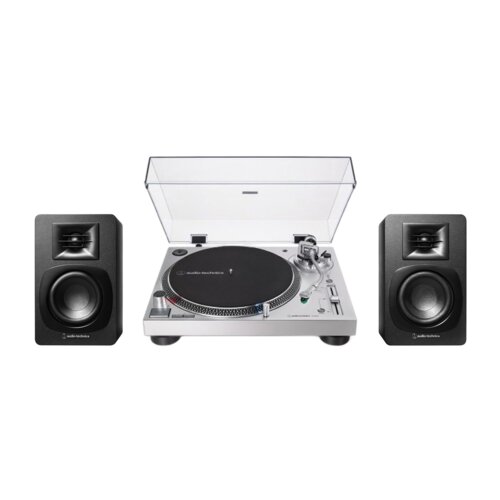 Zestaw Stereo Gramofon Audio-Technica A-T LP120X + Aktywne Kolumny Podstawkowe Audii-Technica A-T SP3 X SR+CZ