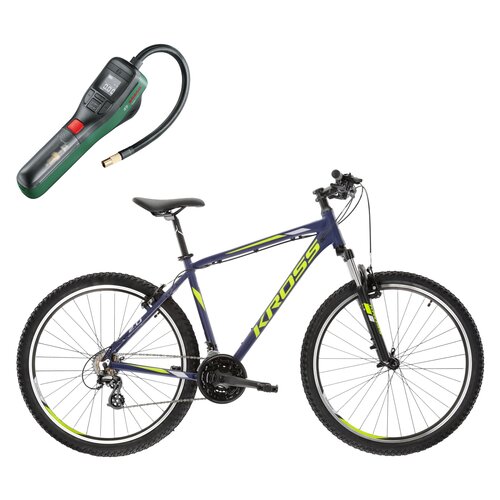 Rower górski MTB KROSS Hexagon 2.0 M19 27.5 cali męski Granatowo-żółty + Pompka rowerowa BOSCH EasyPump 0603947000